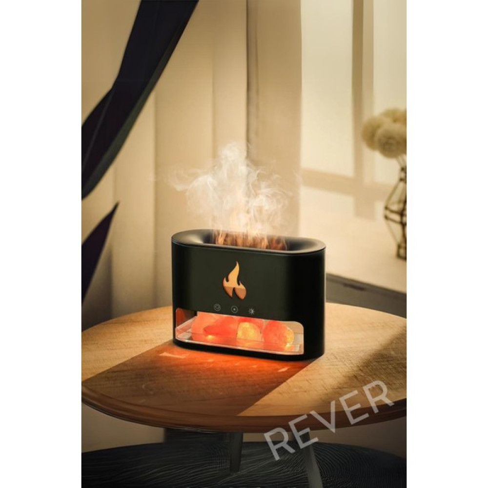Rever Hava Nemlendirici 3D Alevli 250 ml Ultrasonik Buhar Makinesi Doğal Tuzlu Humidifier - Siyah Diğer Fiyatı