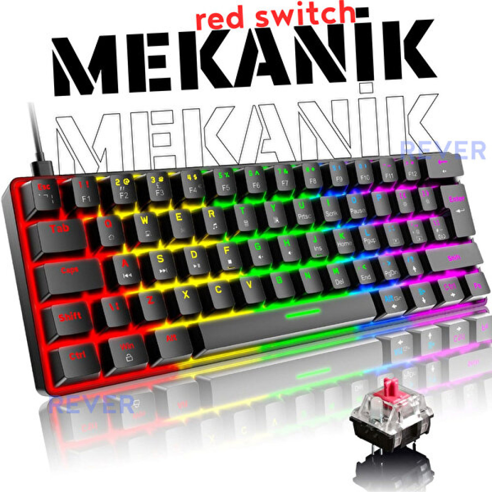 Rever Red Switch Mekanik Mini 62 Tuşlu 19 Mod LED Işıklı Gaming Oyuncu Klavyesi Klavye T60 Red Switch - Siyah Oyuncu Klavyesi Fiyatı