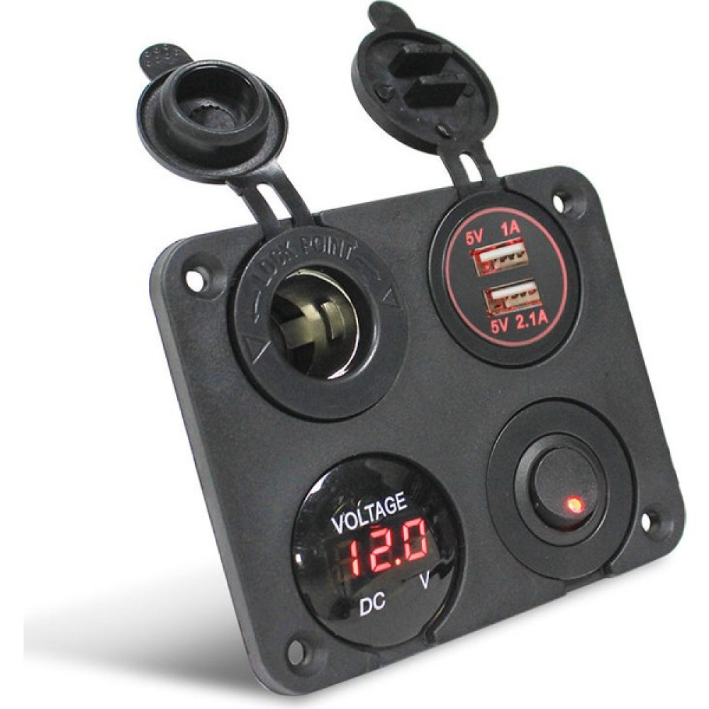 Revex 12V 2 Şarj Soketi+Çakmaklık+Voltaj Göstergesi+On-Off Düğmeli Kontrol Paneli Oto Seyahat Ürünleri Fiyatı