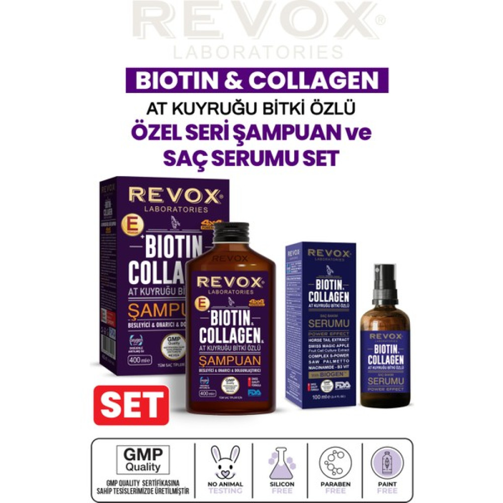 Revox Biotin & Collagen + At Kuyruğu Bitki Özlü Saç Bakım Şampuanı ve Serumu Seti Şampuan ve Saç Kremi Fiyatı