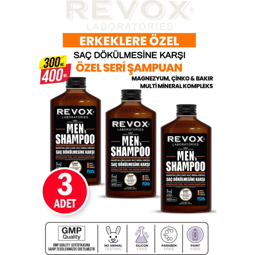 Revox Erkeklere Özel Revox Men Saç Dökülmesine Karşı Şampuan 400 ml x 3 Adet Saç Dökülmesine Karşı Ürünler Fiyatı