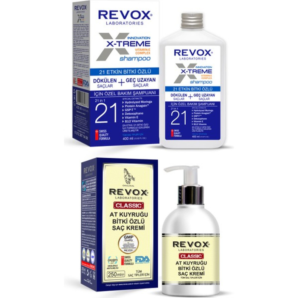 Revox X-Treme Dökülen Ve Geç Uzayan Saçlara Özel Bakım Şampuanı + Revox At Kuyruğu Bitki Özlü Saç Kremi Şampuan ve Saç Kremi Fiyatı