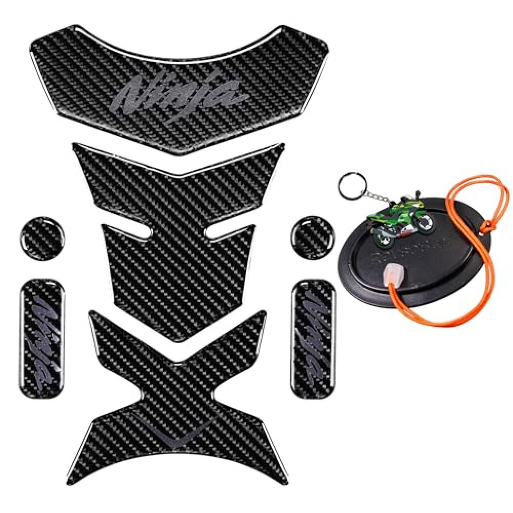 REVSOSTAR 5D Real Carbon Fiber, Motorcycle Decal Vinyl Tank Protector, Tank Pad for Ninja 650 ZX636 ZX600 ZX-10R ZX14 ZX1400 ZX14R ABS 1000 ZX100(Grey) with Kick Stand Coaster