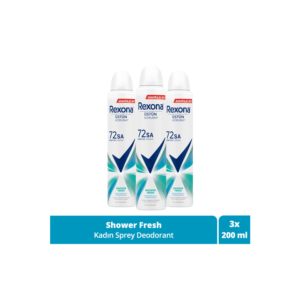 Rexona Kadın Sprey Deodorant Shower Fresh 72 Saat Kesintisiz Üstün Koruma 200 ml X3 Deodorantlar Fiyatı