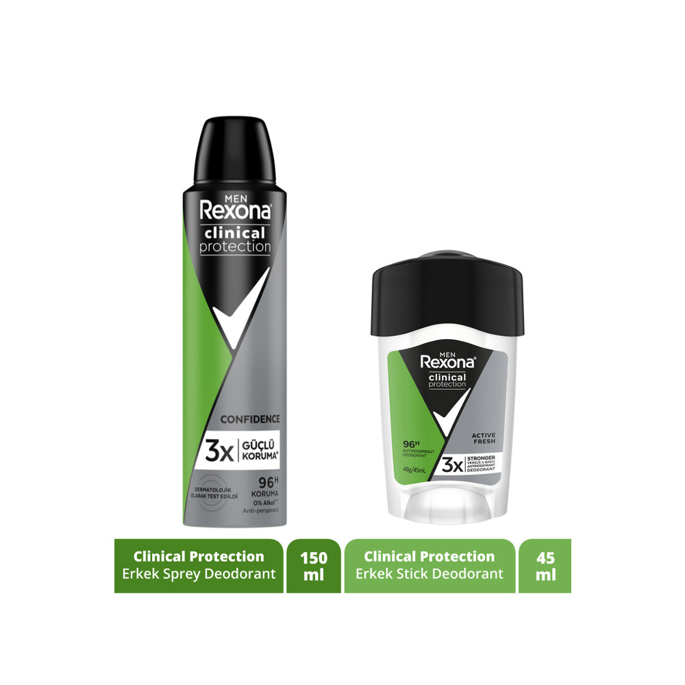 Rexona Men Clinical Protection Erkek Sprey Deodorant 150 Ml + Erkek Stick Deodorant 45 Ml Roll-Onlar Fiyatı