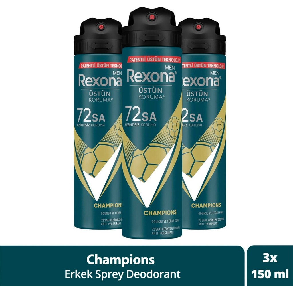 Rexona Men Erkek Sprey Deodorant Champions 72 Saat Kesintisiz Üstün Koruma 150 ml X3 Deodorantlar Fiyatı