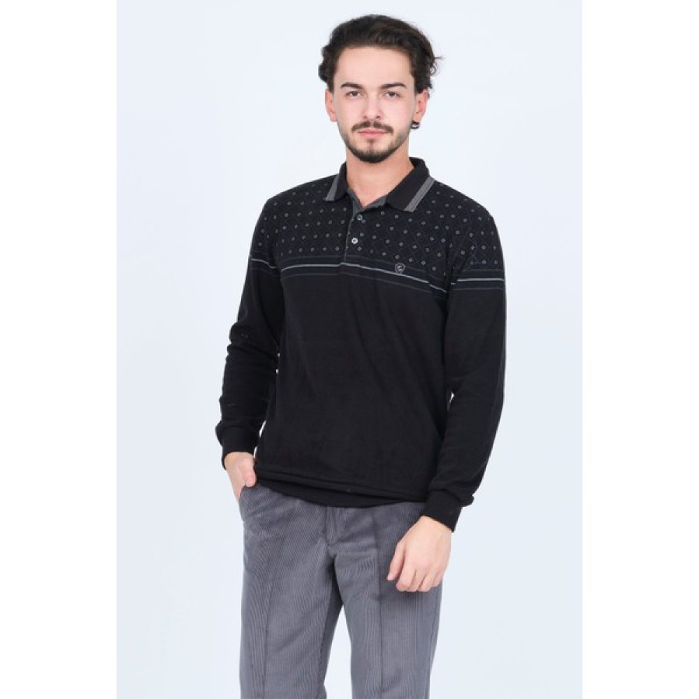 Rey Polo Erkek Desenli Polo Yaka Triko Sweat 6741254 Siyah Erkek Sweatshirt Fiyatı