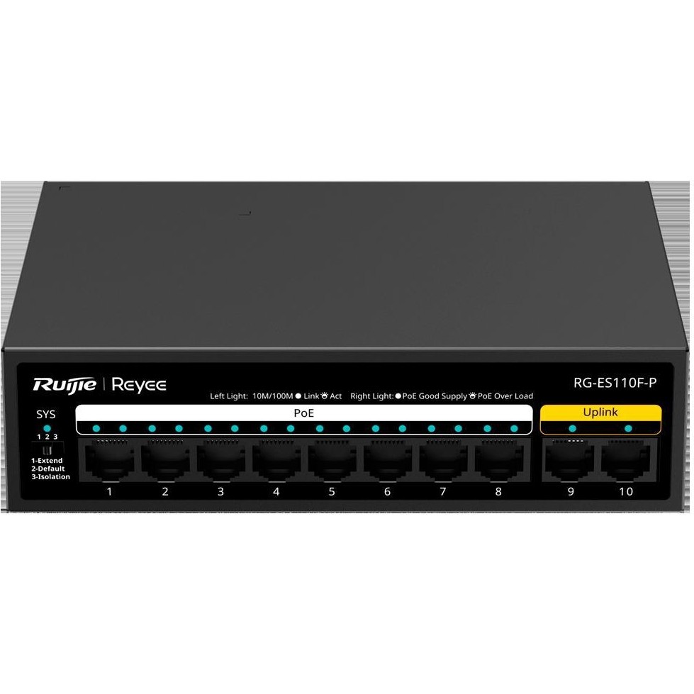 Reyee RG-ES110F-P 10 Portlu, 10/100 Fast Ethernet, Tak Çalıştır Switch, 8 Port Poe+ (110W) Diğer Fiyatı