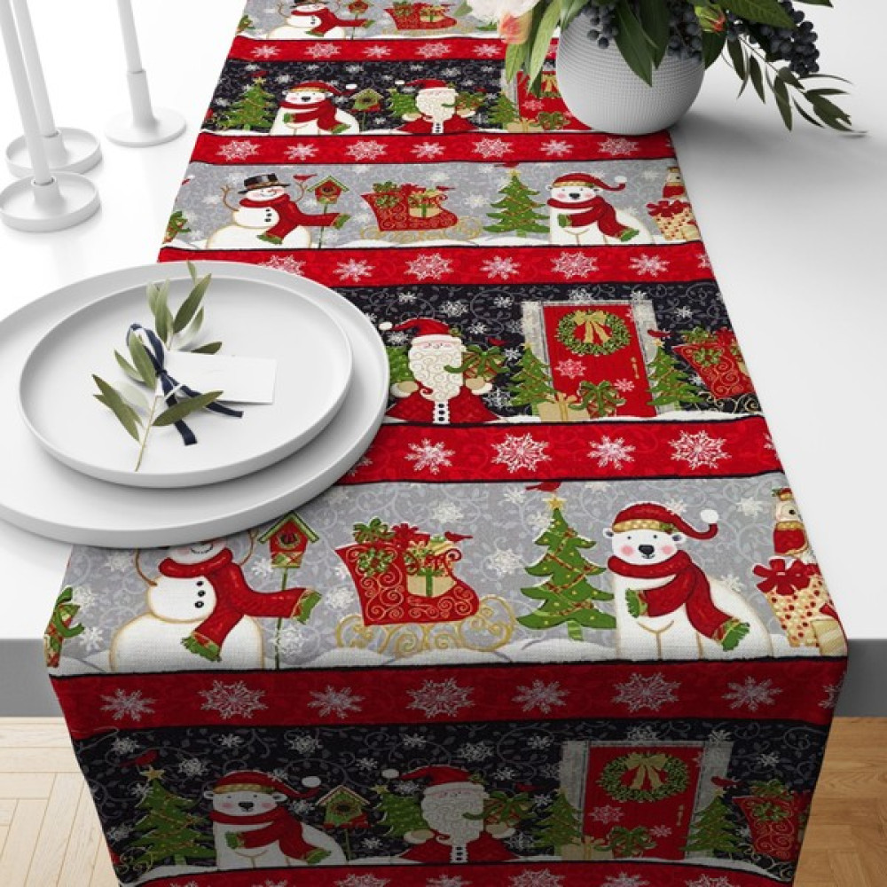 Reyhan Collection Yılbaşı Newyear Temalı Raşel Örme Kumaş Runner Amerikan Servis 45 x 130 cm - Naturel Masa Örtüsü Fiyatı