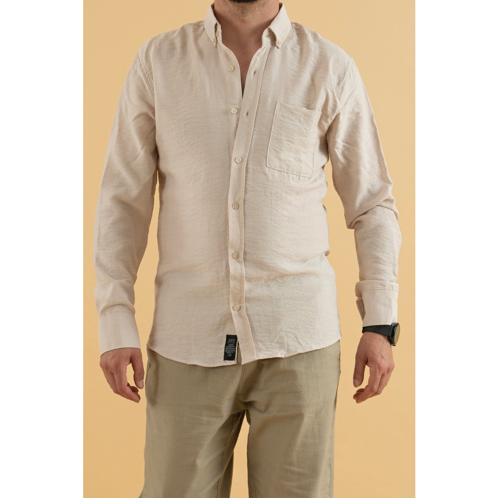 Reynard Erkek Slim Fit Viskon Keten Gömlek Taş Rengi Erkek Gömlek Fiyatı