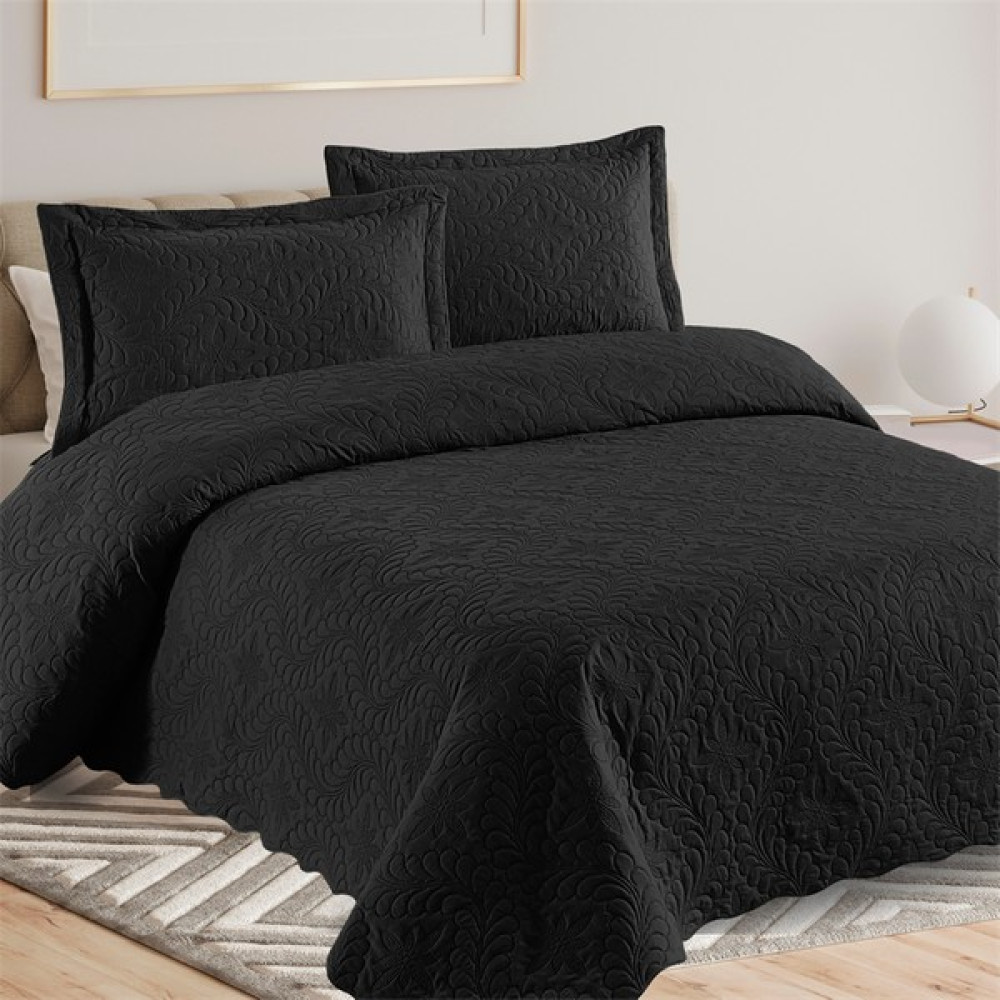 Reyo Home Lily Siyah Microfiber Çift Kişilik Yatak Örtüsü - 250 x 260 cm Yatak Örtüsü Fiyatı