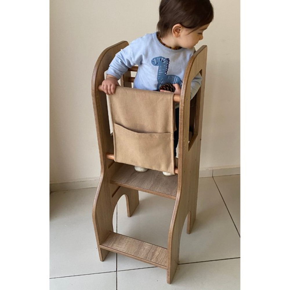 Reyo Öğrenme Kulesi, Montessori Tower, Aktivite Basamağı Yükseklik Ayarlı Naturel Mdf Bej Bebek Odası Tekstili Fiyatı