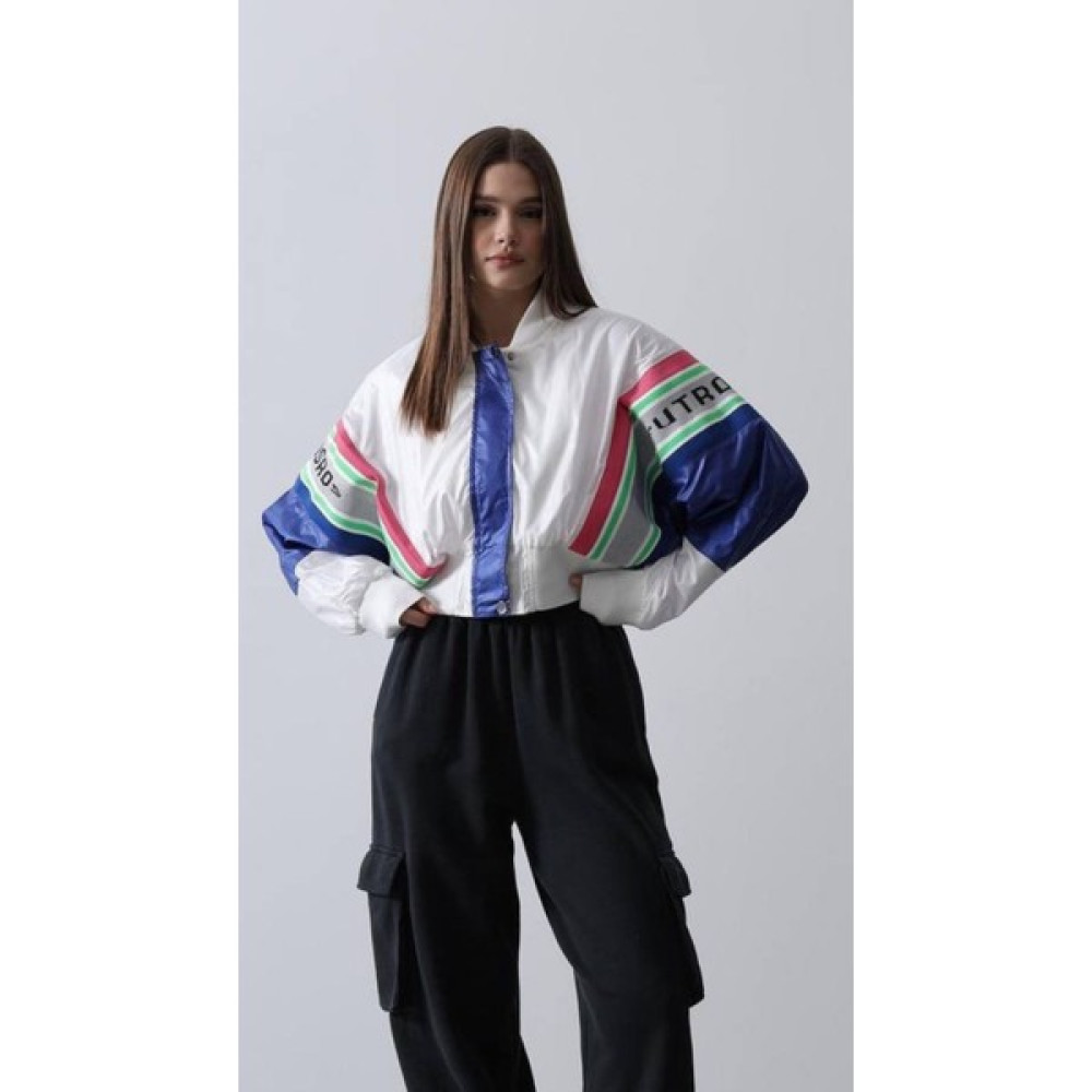Reyon Oversize Sloganlı Beyaz Ince Bomber Ceket Bayan Ceket Fiyatı