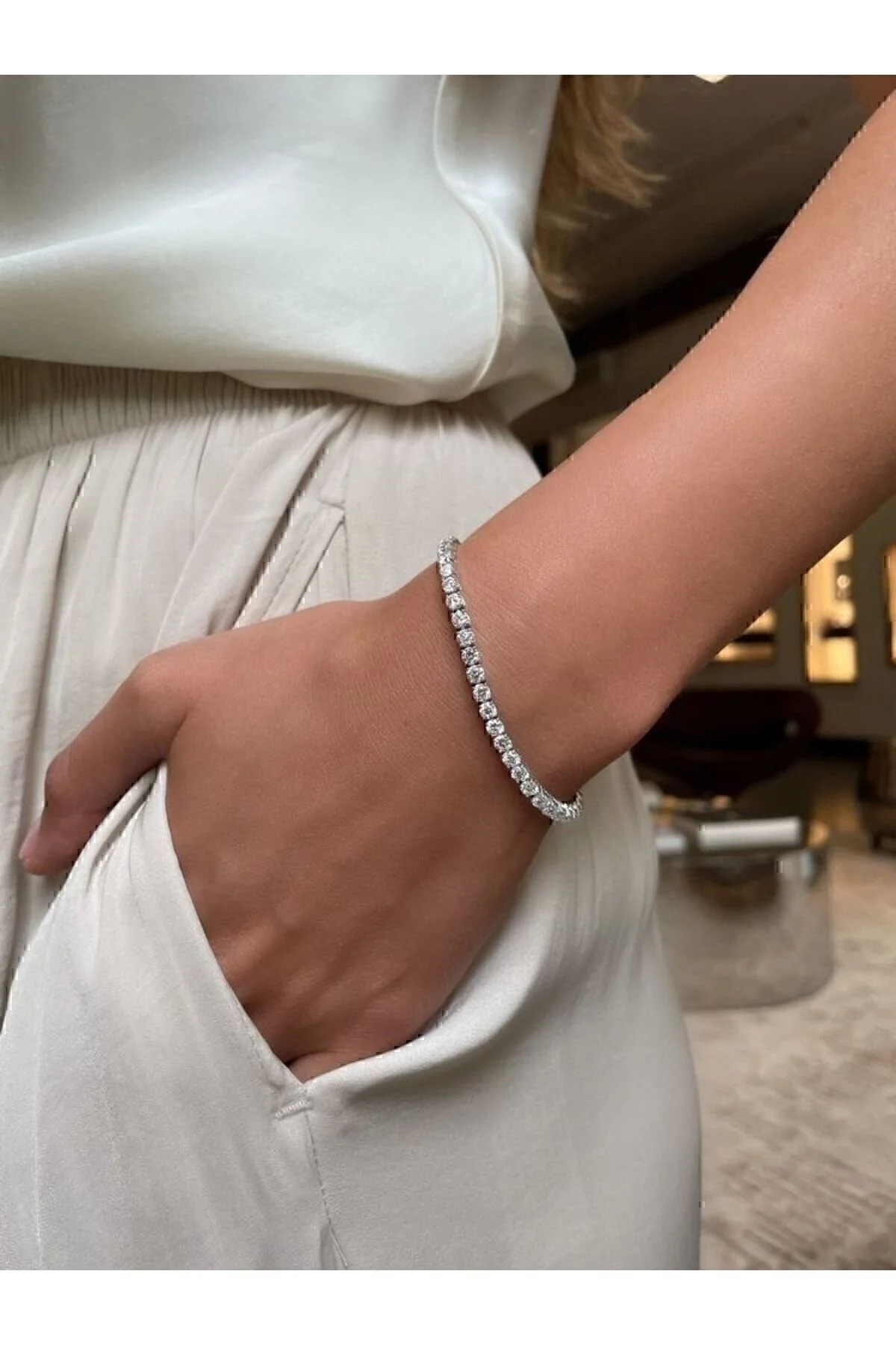 RF Jewelry Gümüş Pırlanta Montür Ithal Su Yolu Bileklik 4mm 20 cm Beden" Gümüş Bilezik Fiyatı