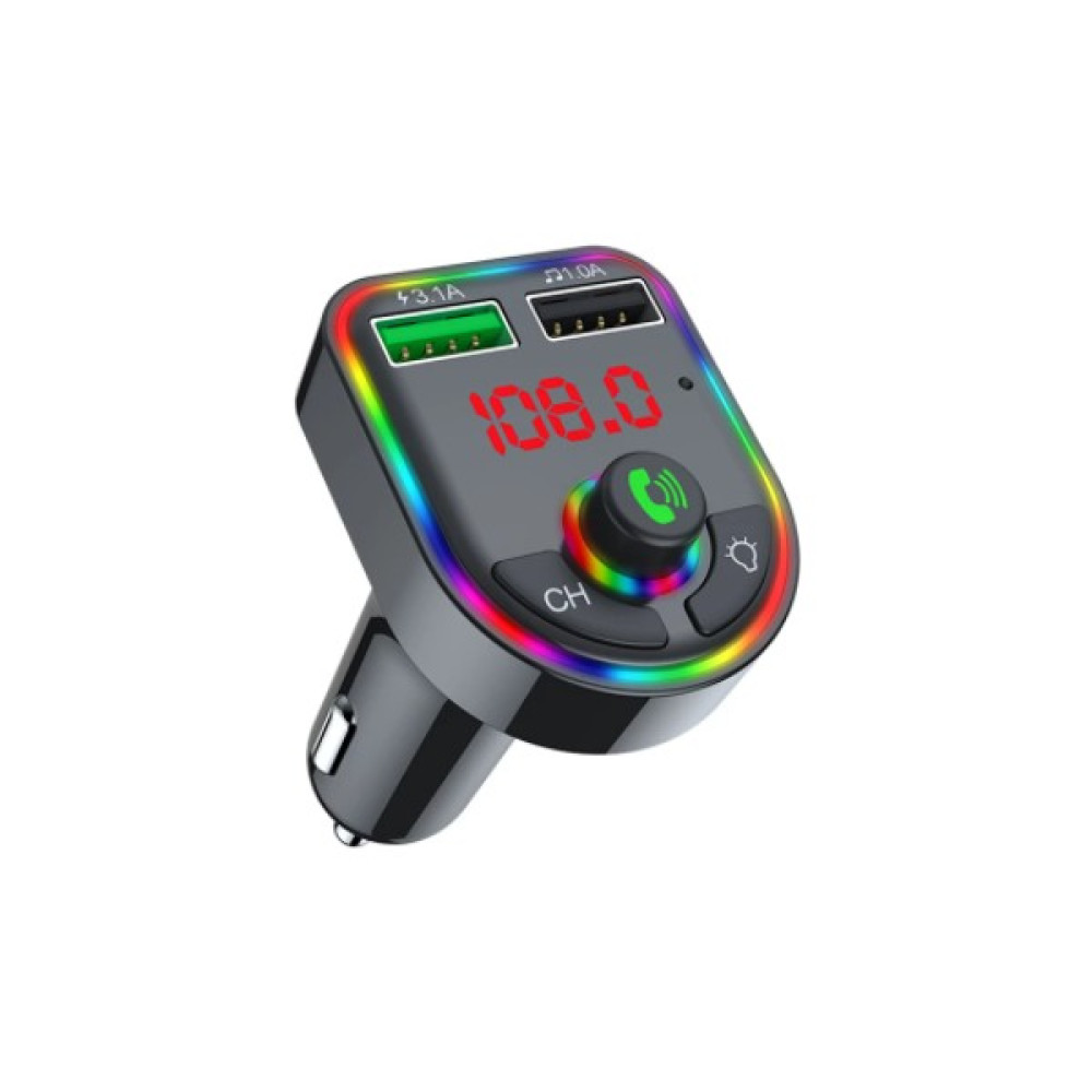 Rgb Işıklı Bluetooth Araç Kiti Fm Transmitter 2 x USB 3.1A Qc Şarj - Siyah Oto Transmitterleri Fiyatı