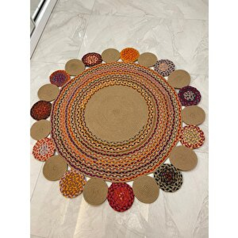 RGS Handmade 438 Hasır Jut Renkli Yuvarlak Örgü Halı 120 X120 Cm Çok Renkli Kilim Fiyatı