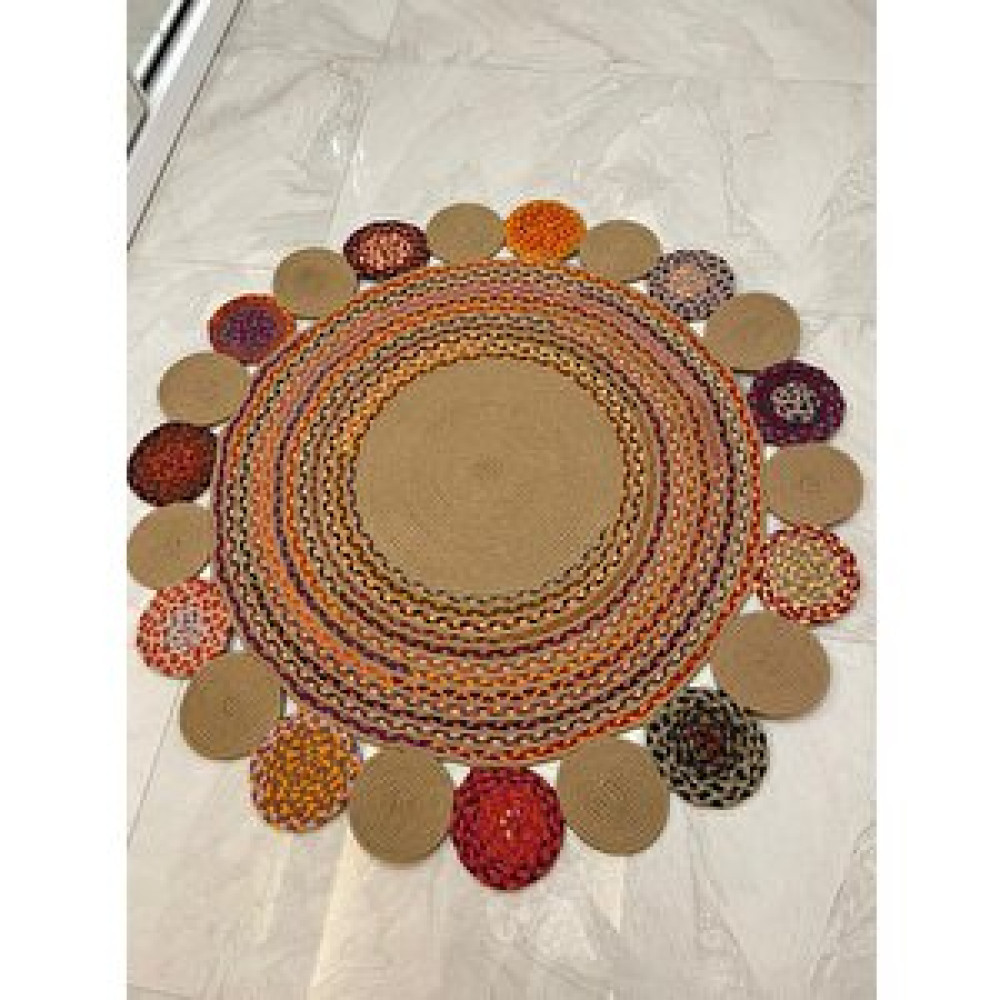 RGS Handmade 438 Hasır Jut Renkli Yuvarlak Örgü Halı 90 X 90 Cm Çok Renkli Kilim Fiyatı
