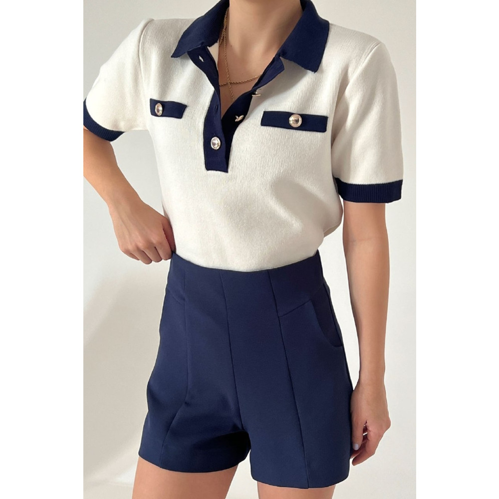 Rhosus Kadın Kısa Kollu Polo Yaka Önden Düğmeli Triko SSTD Beden Erkek T-shirt Fiyatı