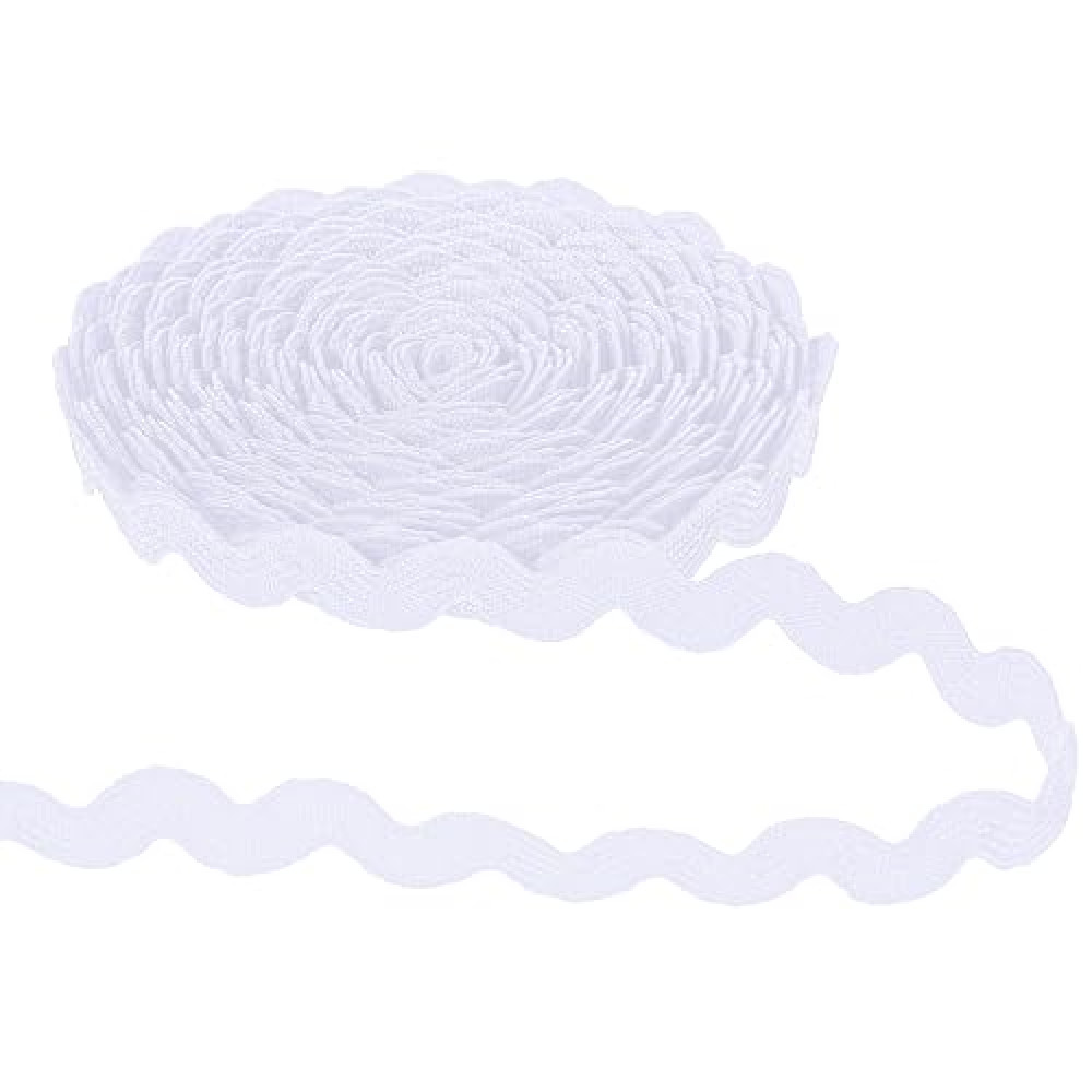 RIC Rac Trim, 5mm 27 Yards White Wave Bending Fringe Trim for Sewing Woven Lace RIC Rac Ribbon for Sewing Clothes Dress DIY Crafts Gift Wrapping Wedding Christmas Party Decor