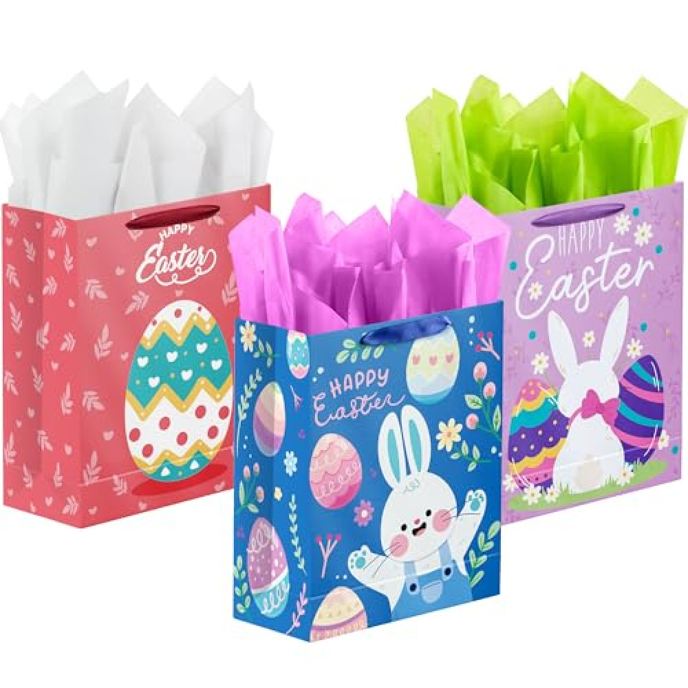 Riccioofy Easter Bags - 13" Large Gift Bags,Treat Goodie Bags with Handles,Easter Gifts for Kids,Party Decorations Favors Basket Stuffers