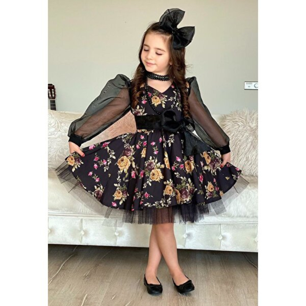 Riccotarz Kız Çocuk Black Flowers Tütülü Elbise Kız Çocuk Elbise Fiyatı