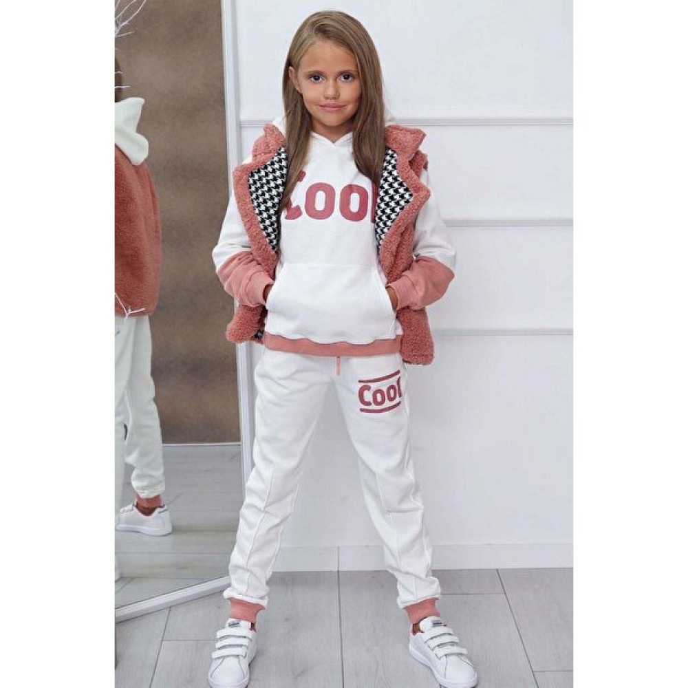 Riccotarz Kız Çocuk Cool Baskılı Kapüşonlu Sweatshirt ve Peluş Yelekli Turuncu Eşofman Takım Kız Çocuk Eşofman Fiyatı