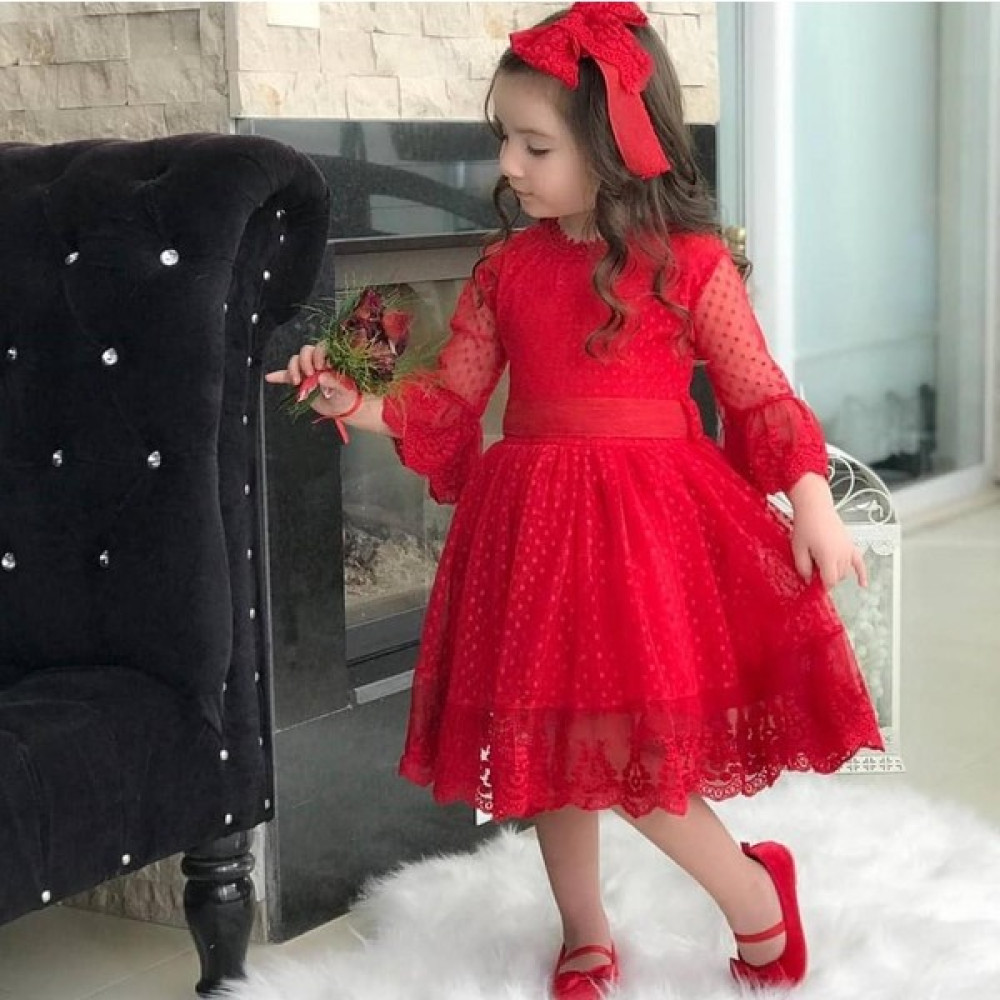Riccotarz Kız Çocuk Prenses Güpürlü Kırmızı Elbise Kız Çocuk Elbise Fiyatı