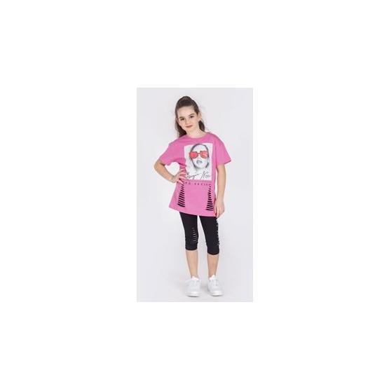 Riccotarz Pembe Begin Now Yırtmaçlı Taytlı Kız Çocuk Takım