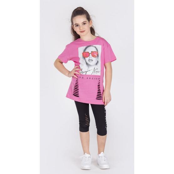 Riccotarz Pembe Begin Now Yırtmaçlı Taytlı Kız Çocuk Takım
