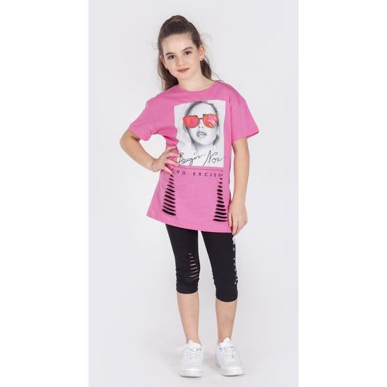 Riccotarz Pembe Begin Now Yırtmaçlı Taytlı Kız Çocuk Takım