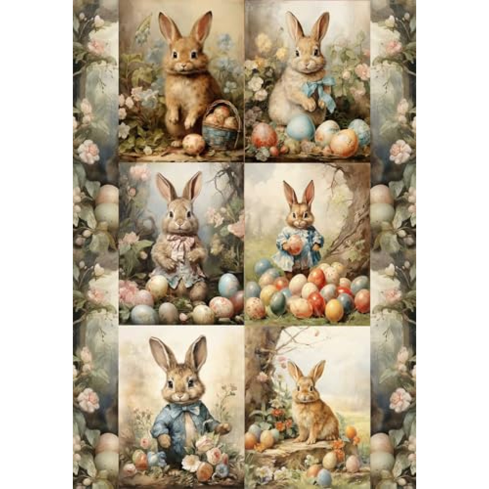 Rice Paper for Decoupage A4, Vintage Easter, Easter Craft Supplies, Decoupage Paper Vintage (Easter Bunnies Vintage - 2 Sheets)