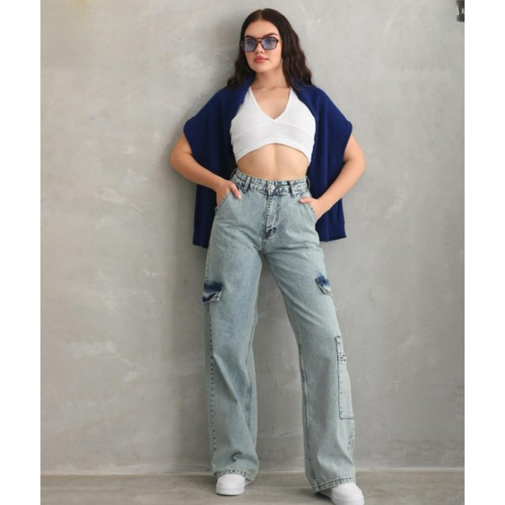 Rich Star Paça Cepli Eskitme Detaylı Plazzo Kadın Kot Pantolon Bayan Jeans / Kot Pantolon Fiyatı