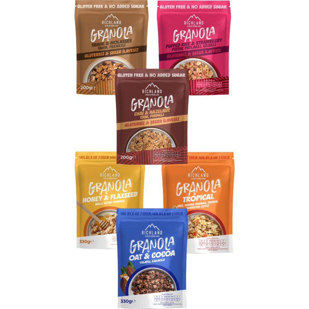 Richland Granola Mix Tanışma Paketi- 6'lı Set (3X330 gr + 3X200 Gr) - 330 gr Kahvaltılık Gevrek Fiyatı