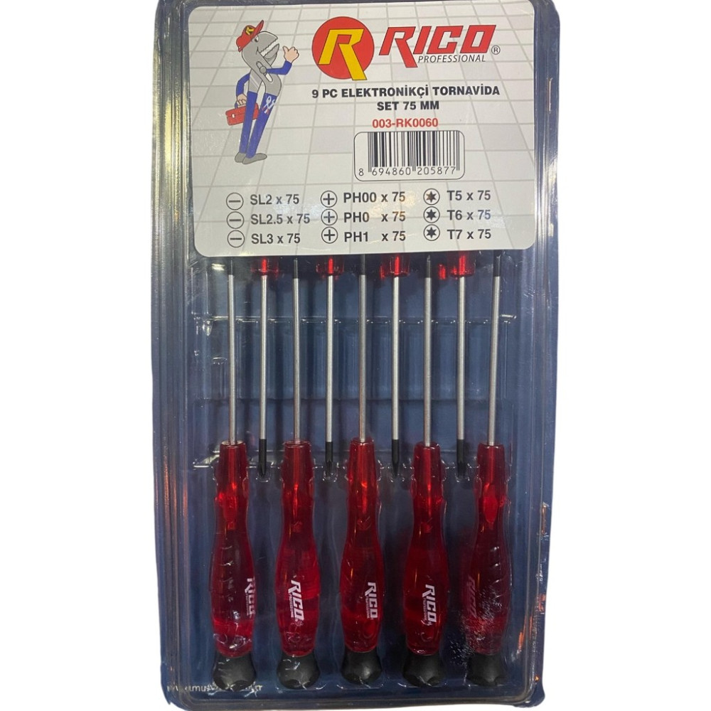 Rico RK0060 9 Parça Elektronikçi Tornavida Set 75 mm Tornavida Fiyatı