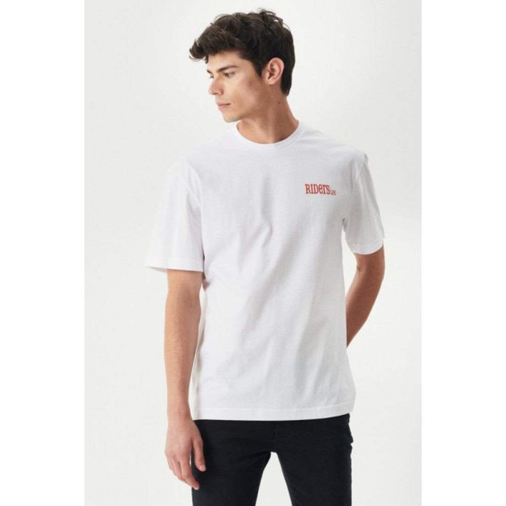 Riders By Lee Loose Fit %100 Pamuk Bisiklet Yaka Kırık Beyaz Tişört Erkek T-shirt Fiyatı