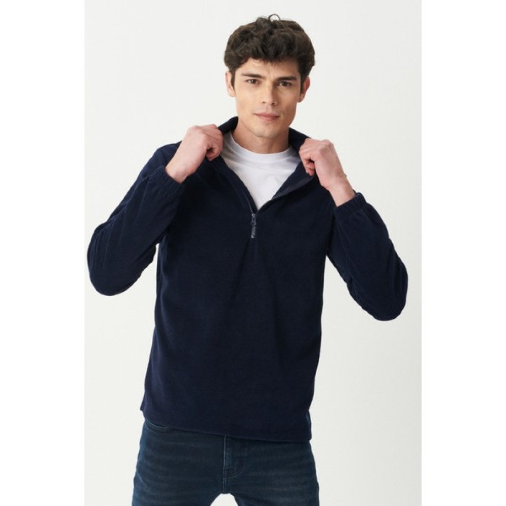 Riders By Lee Regular Fit Dik Yaka Yarım Fermuarlı Lacivert Polar Erkek Sweatshirt Fiyatı