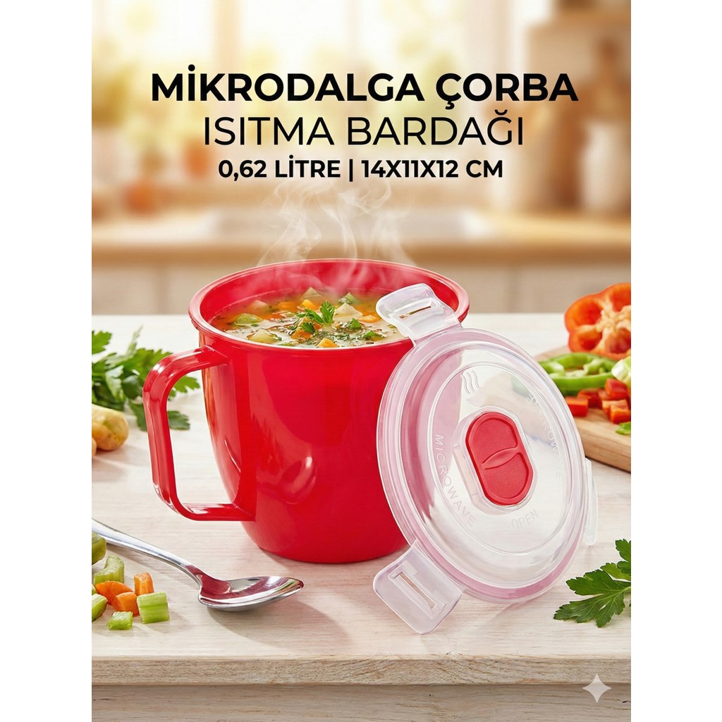 Righton Mikrodalga Uyumlu Kapaklı Çorba Isıtma Bardağı & Saklama Kabı 0.62 Lt - Kırmızı Ofis Tipi Kupa Eşya Saklama / Düzenleme Fiyatı