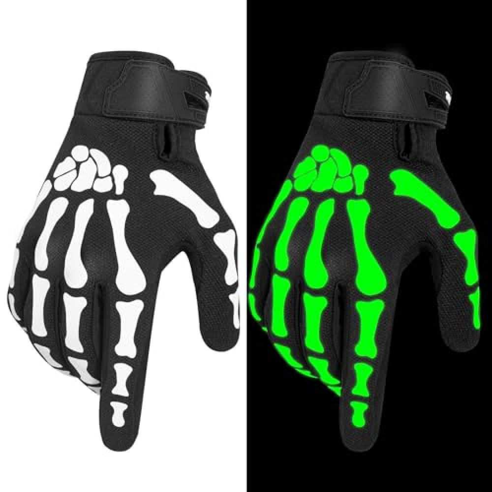 RIGWARL Skeleton Gloves Glow in The Dark, Touchscreen Cycling Gloves for Men and Women, Breathable Mountain Bike Gloves for Motorcycle Riding Bicycle(White, L) Motorcycle Gloves Fiyatı