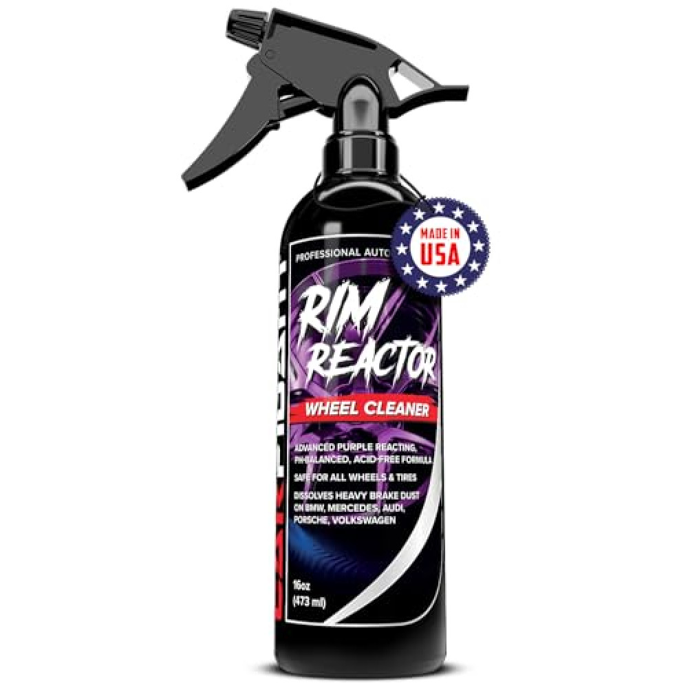 Rim Reactor Wheel Cleaner – No Scrub Formula Quickly Removes Brake Dust, Grime & Dirt - Tire Cleaner Spray Safe for Alloy, Aluminium, Chrome and Black Wheels - pH Neutral Rim Care Solution – 16 fl Oz