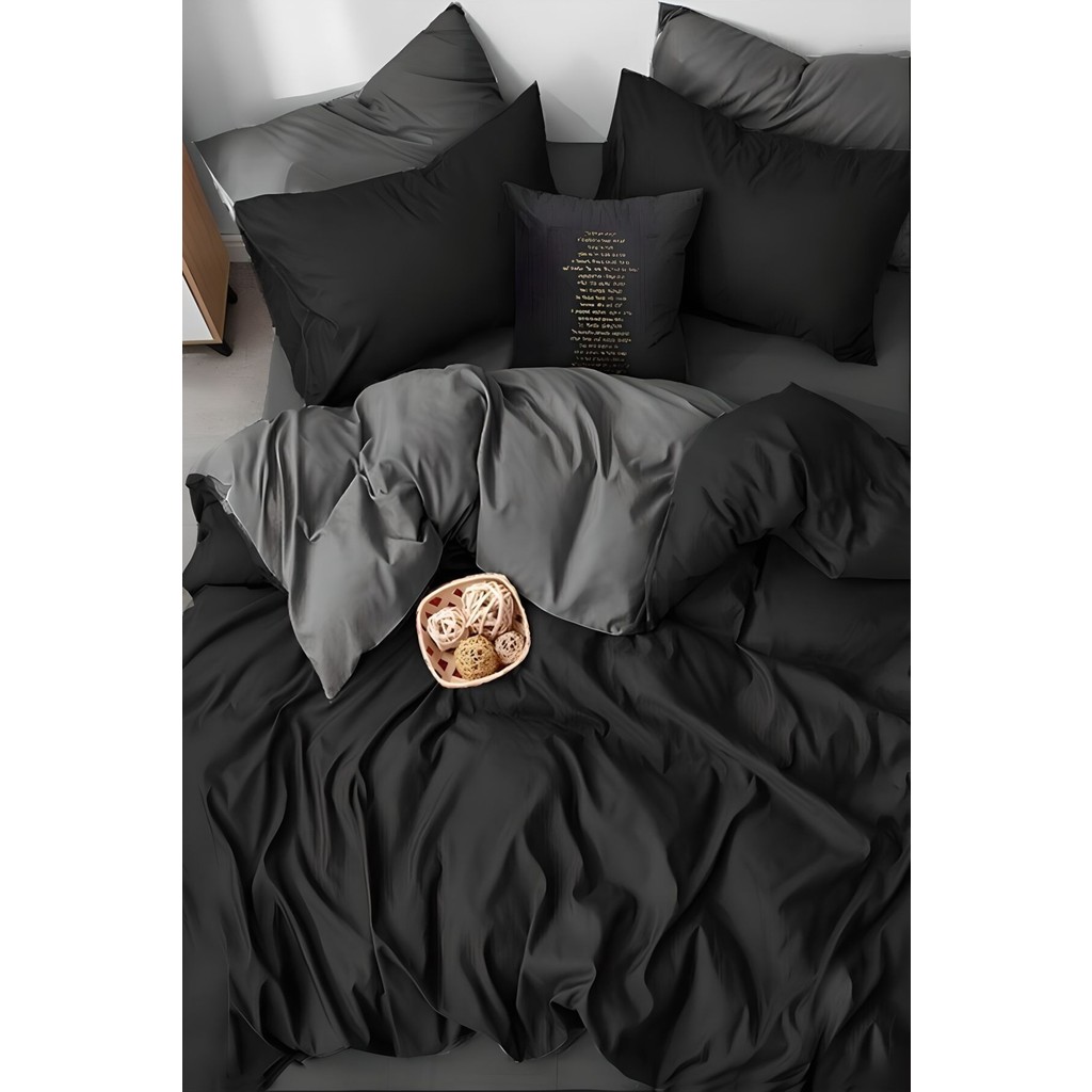 Rimo Home Çift Kişilik Çift Taraflı Nevresim Takımı Black Grey Desenli Standart Ebatlarda - Siyah - Beyaz Diğer Fiyatı