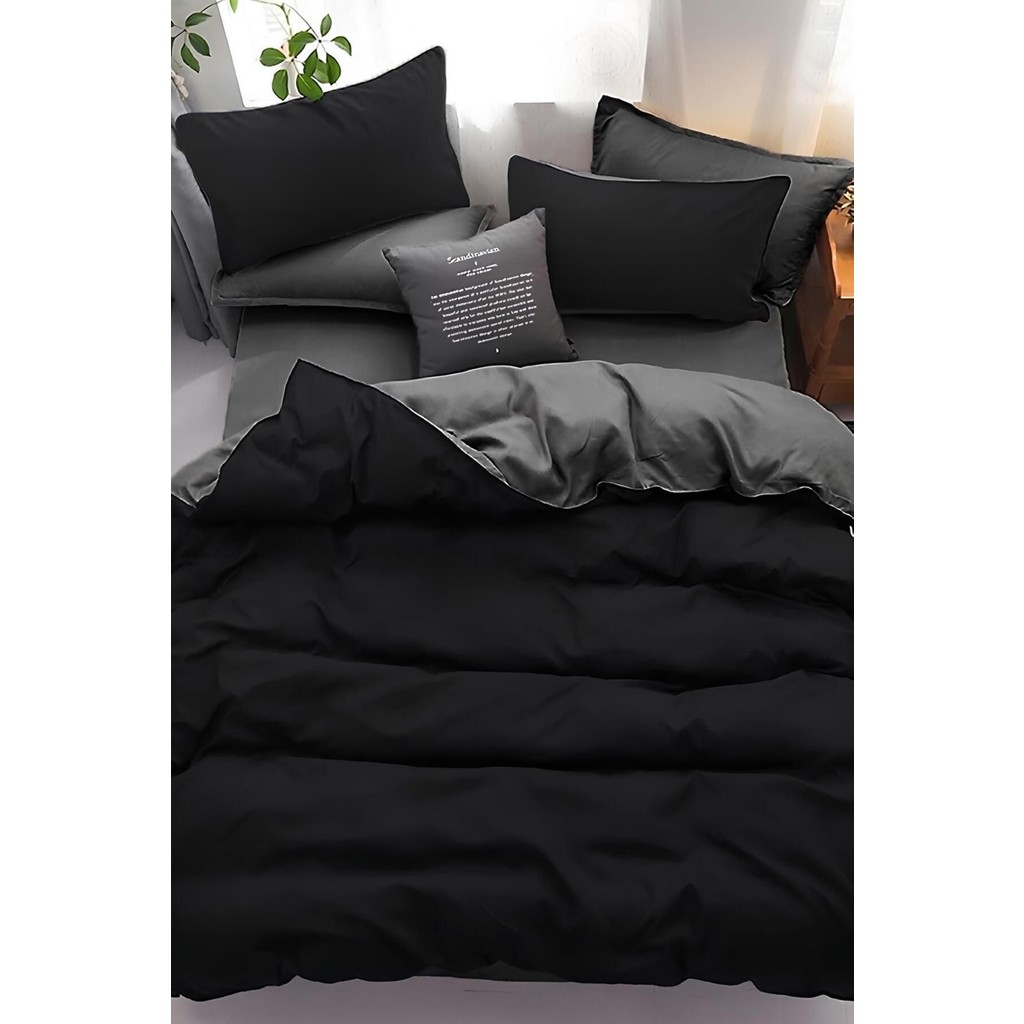 Rimo Home Çift Kişilik Dark Serisi Nevresim Takımı Black Grey Desenli Standart Ebat Polycotton - Siyah Nevresim Takımı Fiyatı