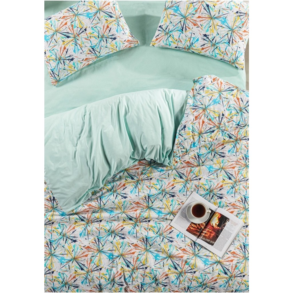 Rimo Home Çift Kişilik Nevresim Takımı Desenli Beyaz - Mint Renk Polycotton Kumaş Standart Ebat Diğer Fiyatı