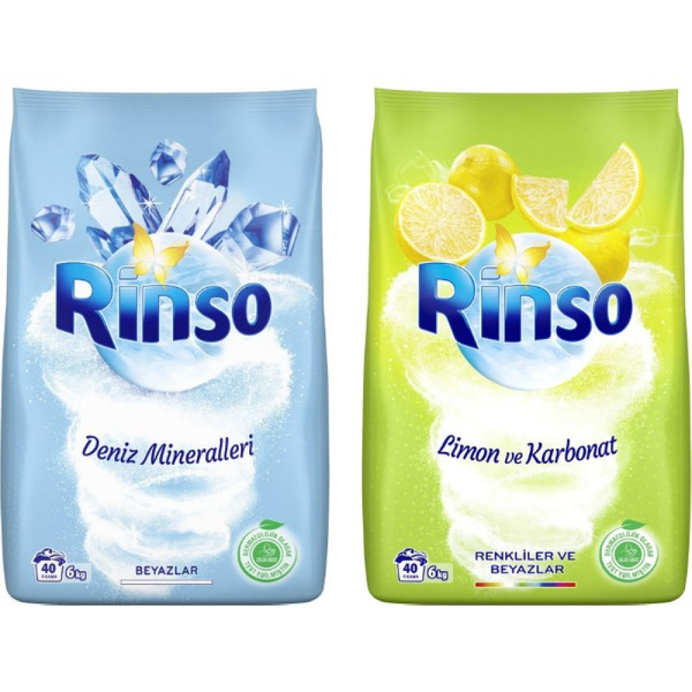 Rinso Deniz Mineralleri Beyazlar Için 6 kg + Rinso Limon ve Karbonat Renkliler Için 6 kg Çamaşır Deterjanı Fiyatı