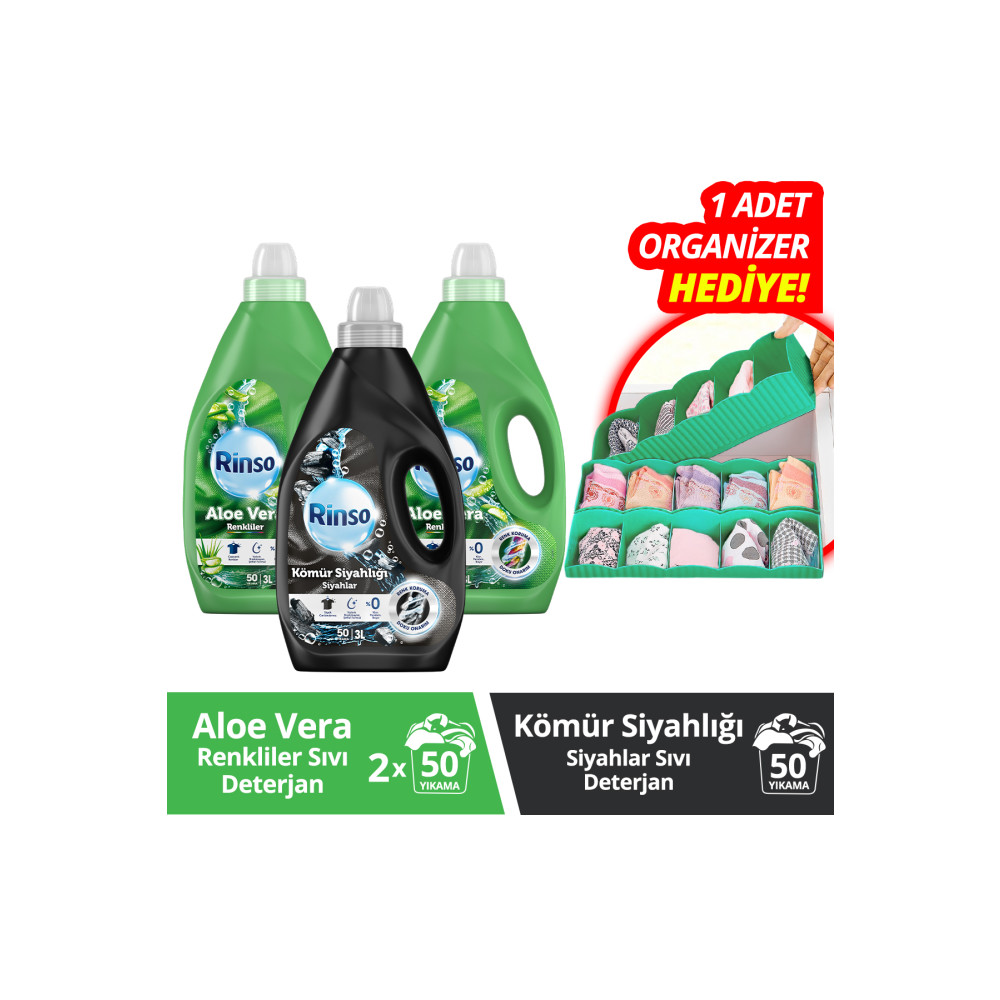 Rinso Sıvı Çamaşır Deterjanı Aloe 3 Lt X2 Kömür Siyahlığı3 Lt X1 Organizer Hediye X1 Çamaşır Deterjanı Fiyatı