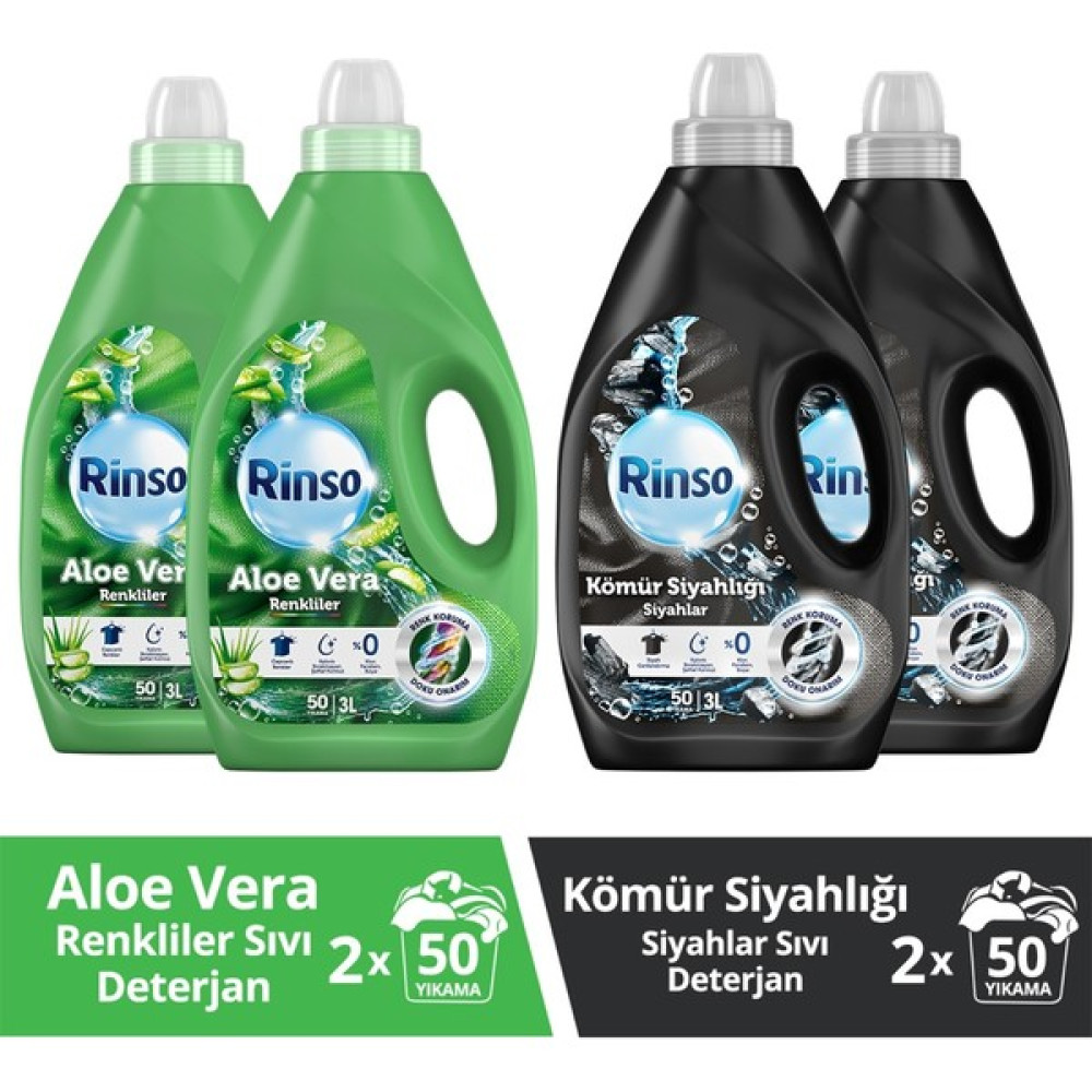 Rinso Sıvı Çamaşır Deterjanı Renk Bakım Sağlayıcı ve Koruyucu 3 Lt Aloe Vera X2 + Kömür Siyahlığı X2 Çamaşır Deterjanı Fiyatı