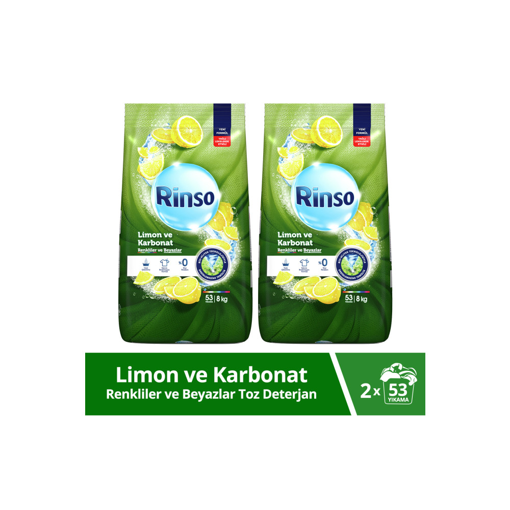 Rinso Toz Çamaşır Deterjanı Renkliler Ve Beyazlar Için Limon Ve Karbonat 8 Kgx2 Çamaşır Deterjanı Fiyatı