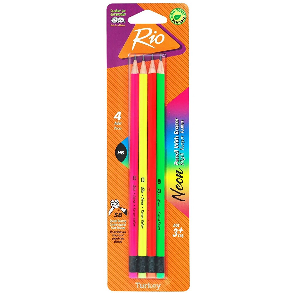 Rio Neon Silgili Kurşun Kalem 4'lü Kurşun (Ahşap) Kalem Fiyatı