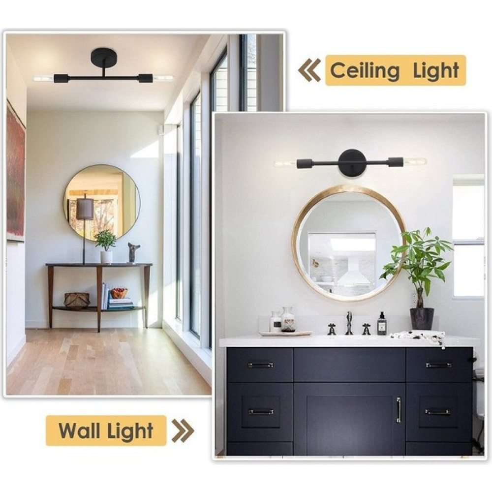 Riolight Modern Siyah 2XE27 Duylu Ayna Üstü Metal Duvar Aplik NOT:1ADET Fiyatıdır Aplikler Fiyatı