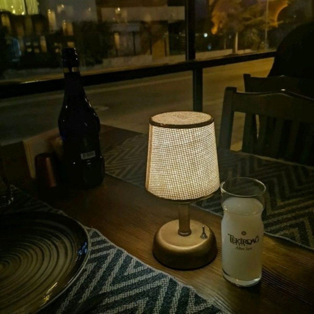 Riolight Retro,rustik,vintage Ledli Pilli Abajur Gece Lambası - Hasır Kahverengi Abajur Fiyatı