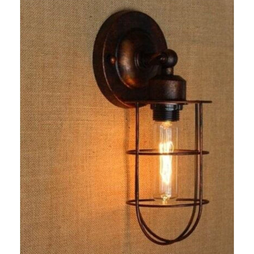 Riolight ,retro,rustik,vintage1 Bakır1 Eskitme Mafsallı Hareketli Başlık 1XE27 Duylu Kafes Duvar Aplik - Bakır Aplikler Fiyatı
